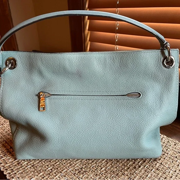 Coach Sky Blue Leather Shoulder Bag With Crossbody Strap Clarkson Hobo - Picture 3 of 8
